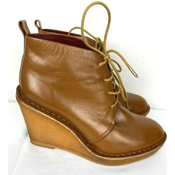 MARC BY MARC JACOBS Brown Tan Luxury Leather Wedge Women Boots Sz 40 (9.5 USA) - Picture 2 of 11